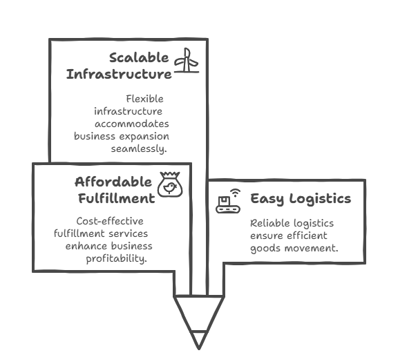 Illustration showcasing the three key benefits of fulfillment services in Malaysia